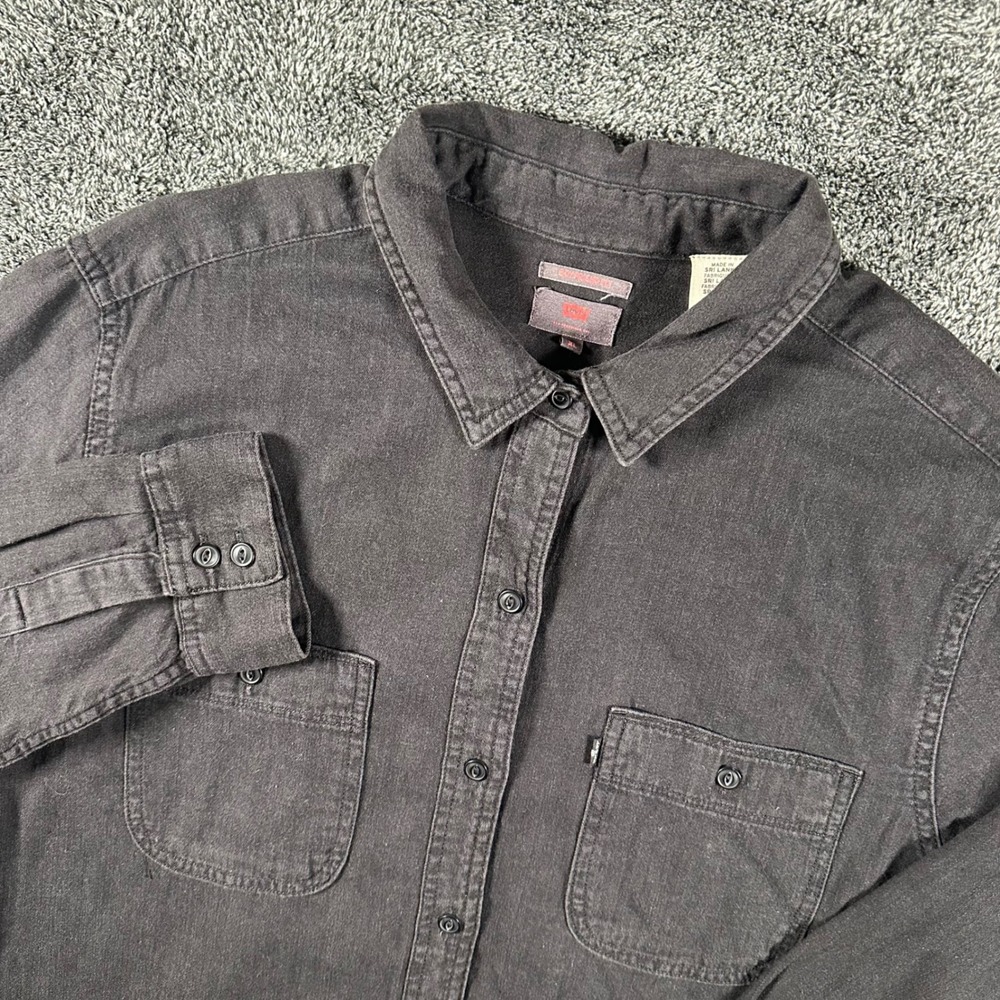 Levis Shirt Womens XL Boyfriend Fit Black Button Down Long Sleeve Denim Top NEW